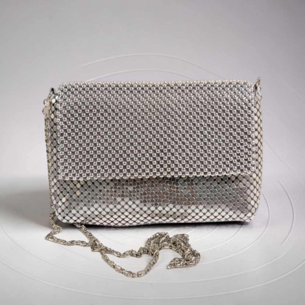 Silver Modern Metal Mesh Crossbody Bag